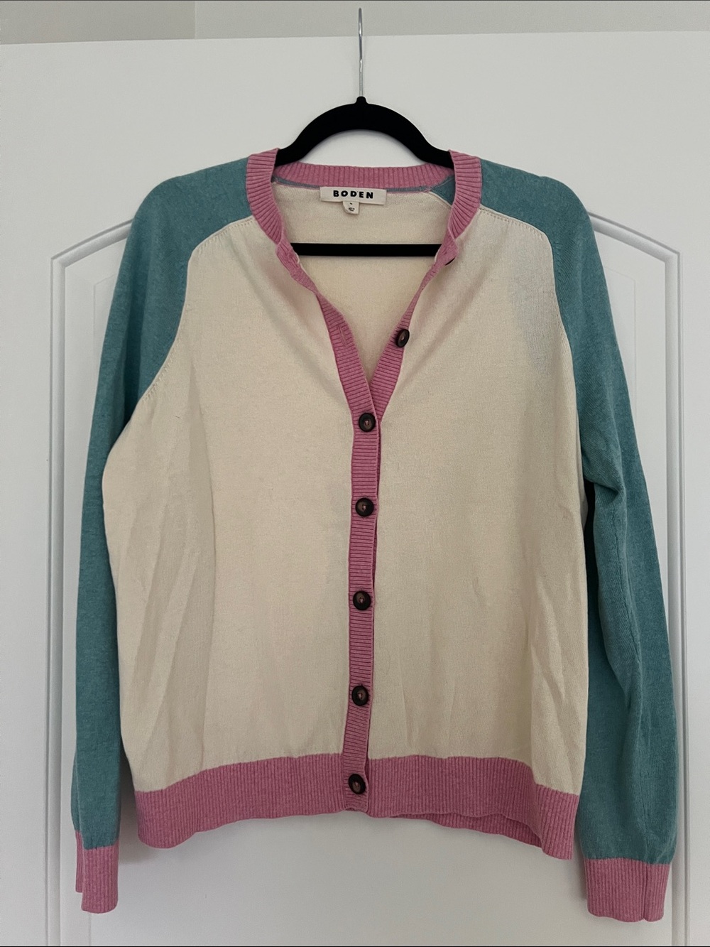 Boden Meg Saddle Sleeve Cardigan Cotton/Cashmere Raglan Sleeves - Picture 2 of 6